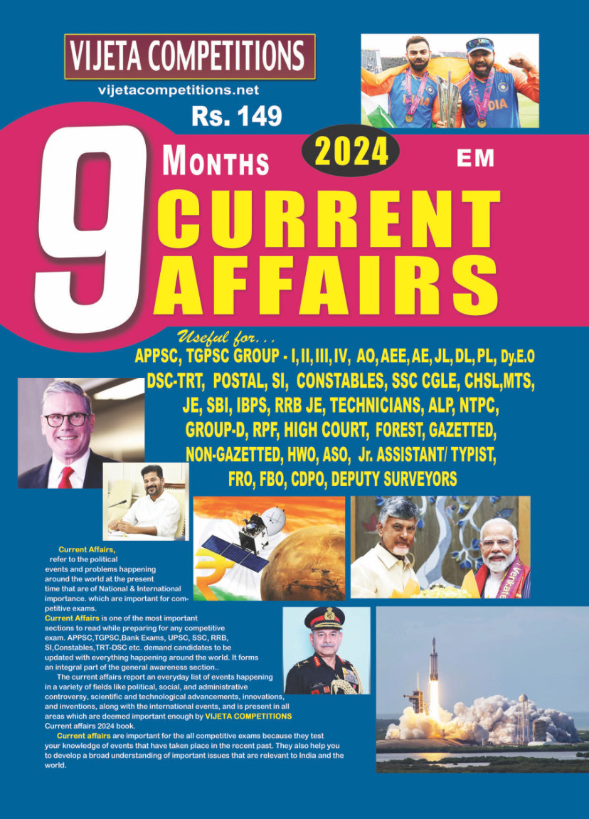 9 Months Current Affairs 2024 Chart Format[English Medium]July 2024Ed Vijetha
