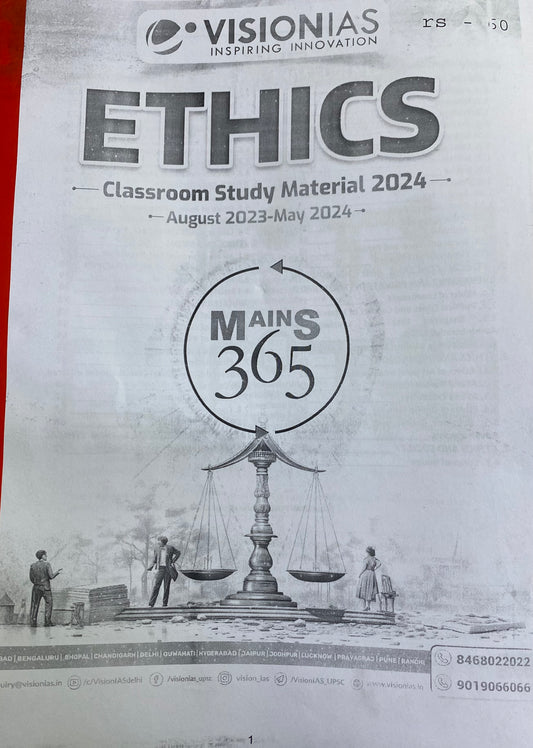 VISION IAS PT MAINS 365 Ethics August 2023 to May 2024 Study Material Xerox Printed Material[English Medium]PHOTOCOPY