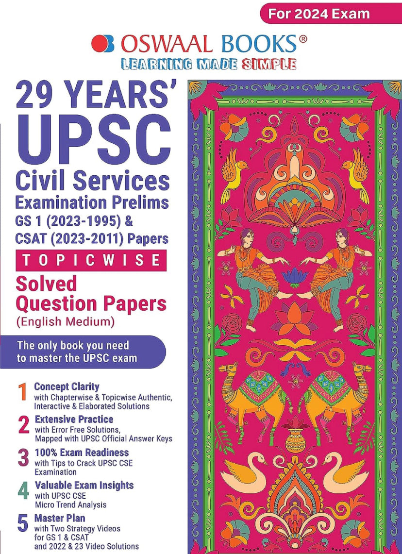Oswaal 29 Years' UPSC Civil Services Examination Prelims GS 1 (2023-1995) & CSAT 2023-2011 Papers Topicwise Solved Question Papers English Medium (For 2024 Exam)
