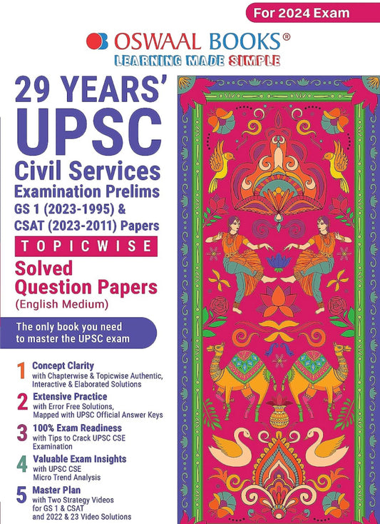 Oswaal 29 Years' UPSC Civil Services Examination Prelims GS 1 (2023-1995) & CSAT 2023-2011 Papers Topicwise Solved Question Papers English Medium (For 2024 Exam)