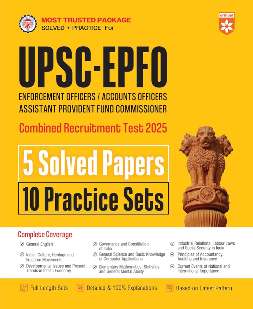 Arihant UPSC EPFO Exam 2025 5 Solved Papers and 10 Practice Sets [English Medium]