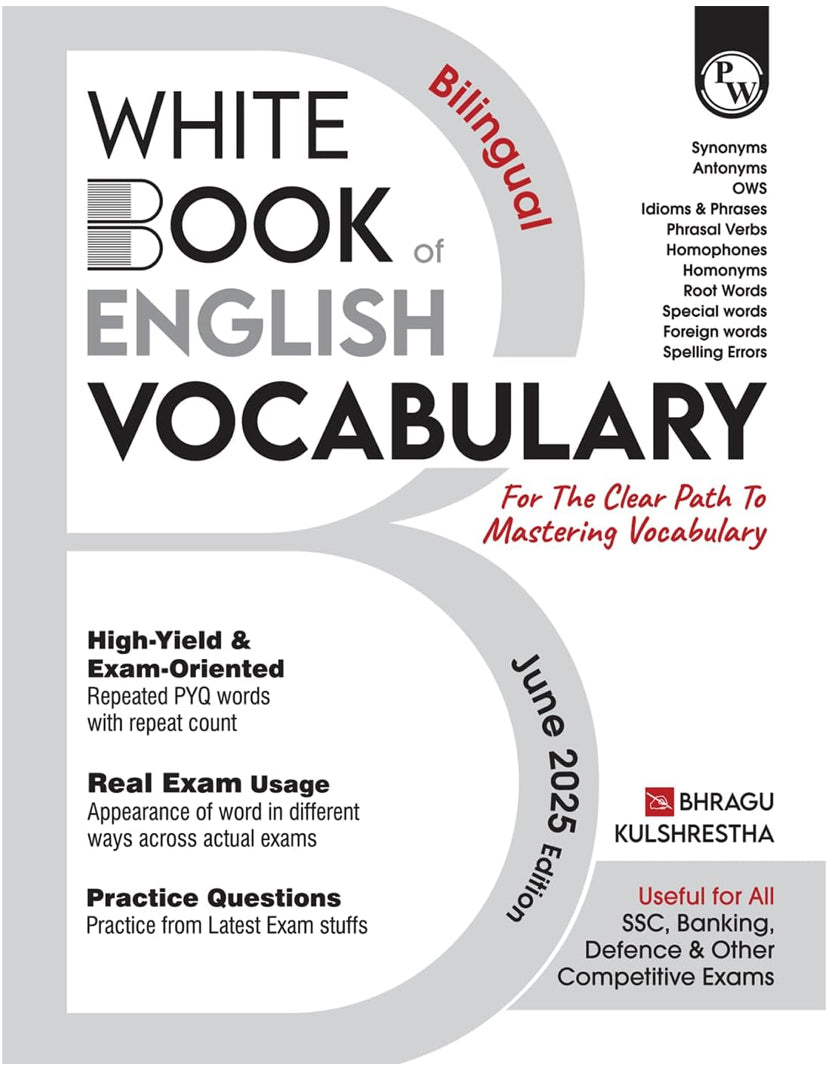Physics Wallah PW White Book of English Vocabulary By Bhragu Sir For SSC CGL, CHSL, Banking & Other Exams Bilingual[English Medium]