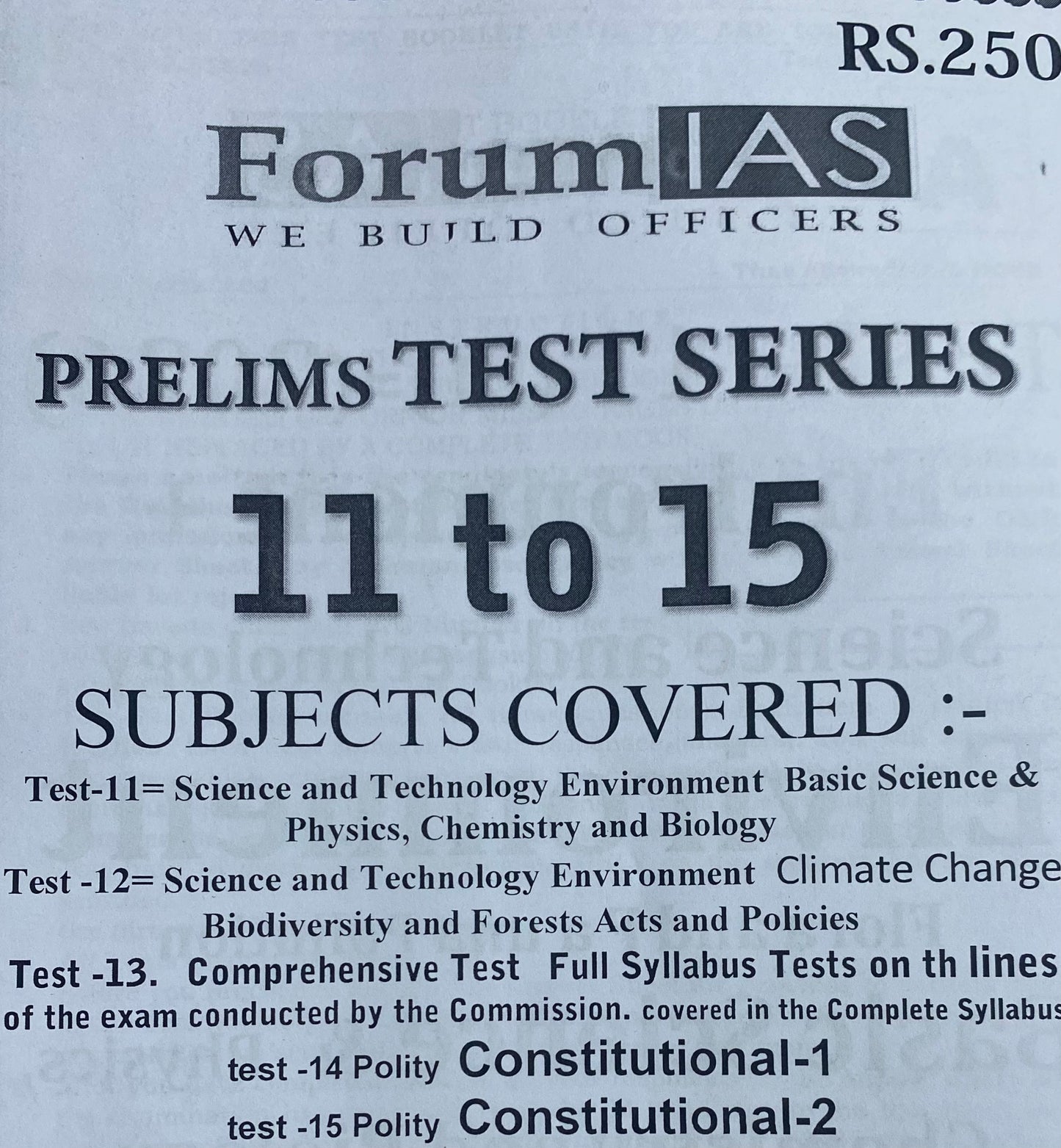 Forum IAS Prelims 2026 Test Series Tests 11-15 Xerox Printed Material[English Medium]