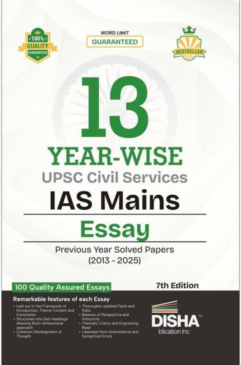 Disha 13 Year-wise UPSC IAS Mains Essay Previous Year Solved Papers (2013 - 2025)[English Medium]