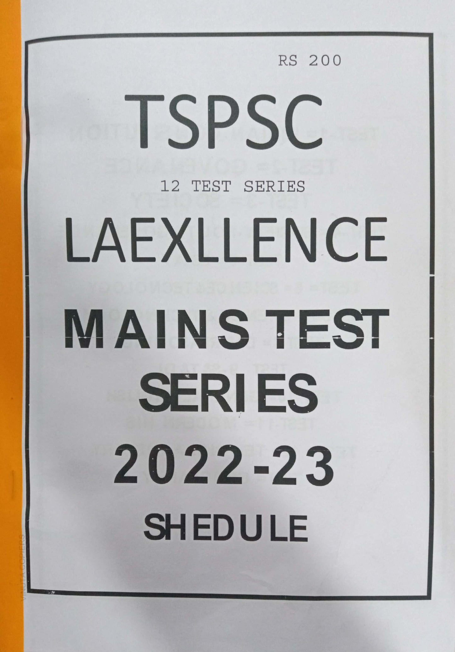TSPSC LA EXCELLENCE MAINS TEST SERIES 1-12 TEST SERIES PART-1 [ENGLISH MEDIUM] XEROX PRINTED MATERIAL