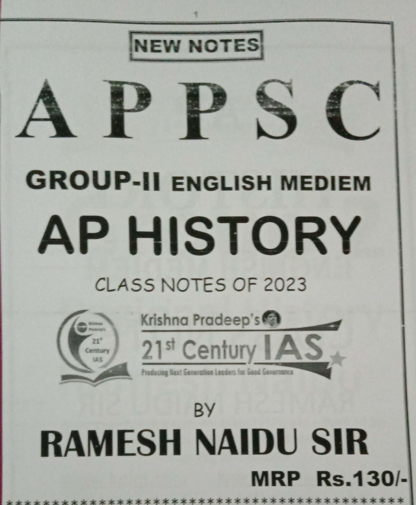 APPSC Group-2 AP History -Ramesh Naidu Sir Class Notes [English Medium] Xerox Printed Material