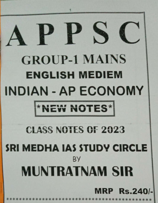 APPSC Group -1 Mains India & AP Economy Class Notes- Muniratnam Naidu Sir [English Medium] Xerox Printed Material