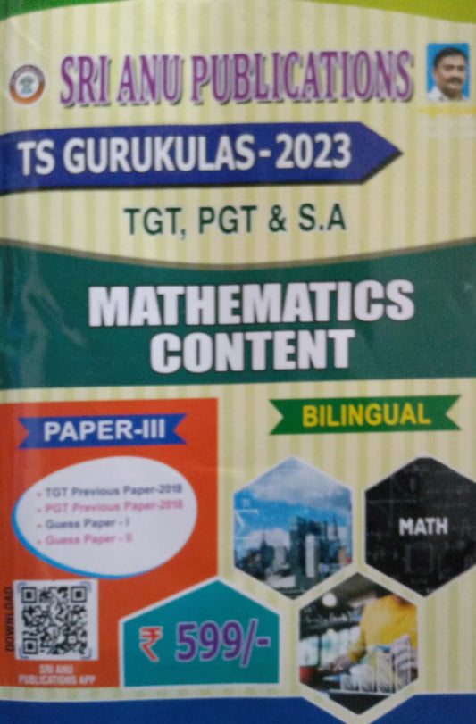 TS Gurukul 2023- TGT,PGT,SA Mathematics Content Paper III Bilingual[English Medium & Telugu Medium]April 2023Ed Sri Anu