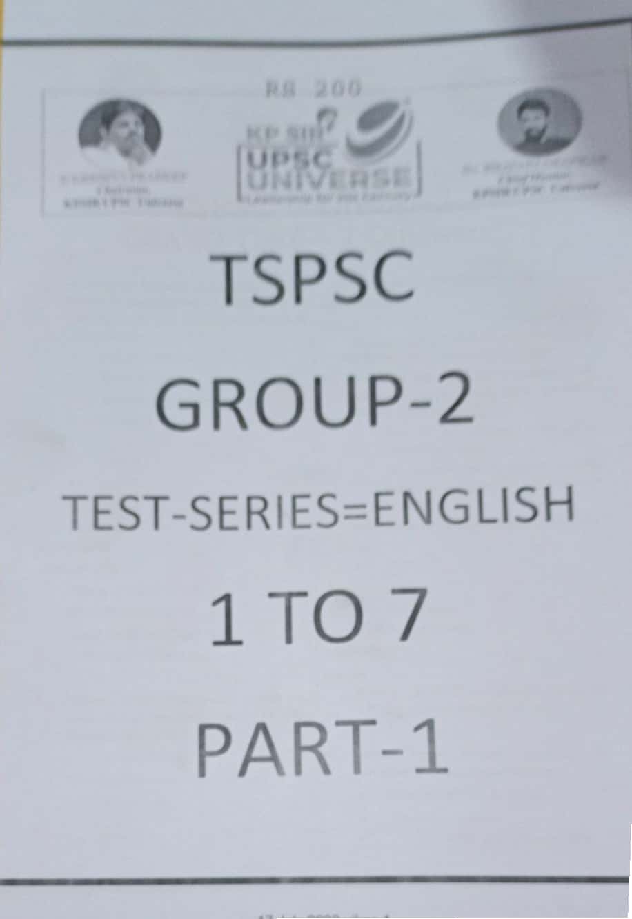 Krishna Pradeep Sir Institute TSPSC Group 2 Test Series Part-I Test 1 to 7[English Medium]Xerox Printed Material
