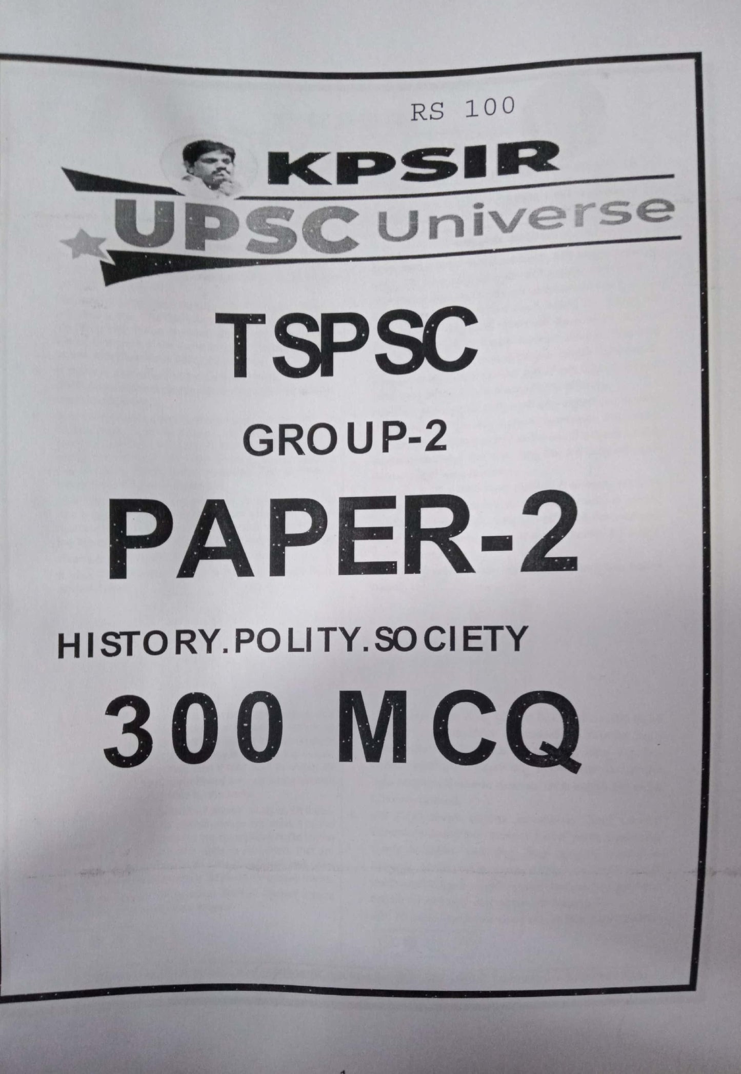 KP Sir Institute TSPSC Group 2 Paper 2 History,Polity,Society 300 MCQ’s Xerox Printed Material[English Medium]Xerox