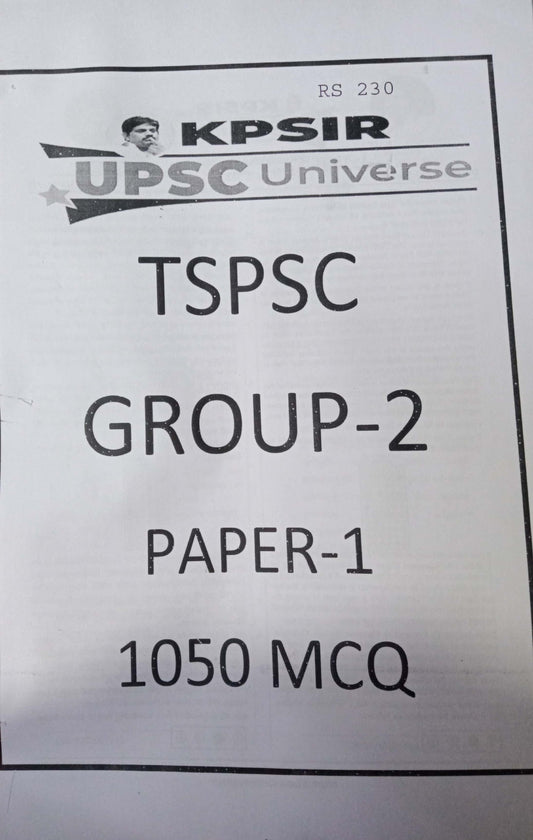 KP Sir Institute TSPSC Group 2 Paper I 1050 MCQ’s Xerox Printed Material[English Medium]Xerox