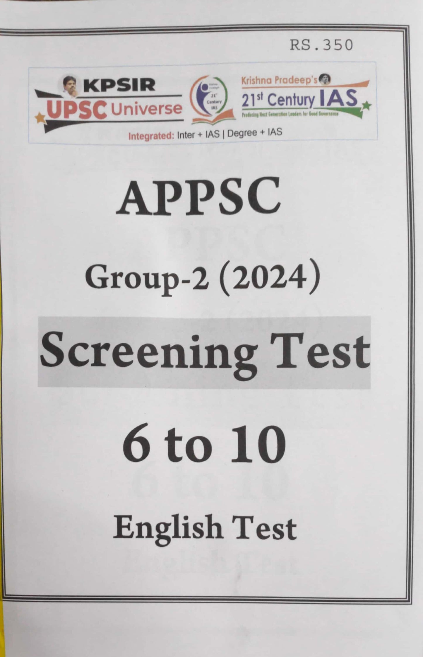 KP Sir Institute APPSC Group 2 Screening Test 6 to 10[English Medium]Xerox Printed Material