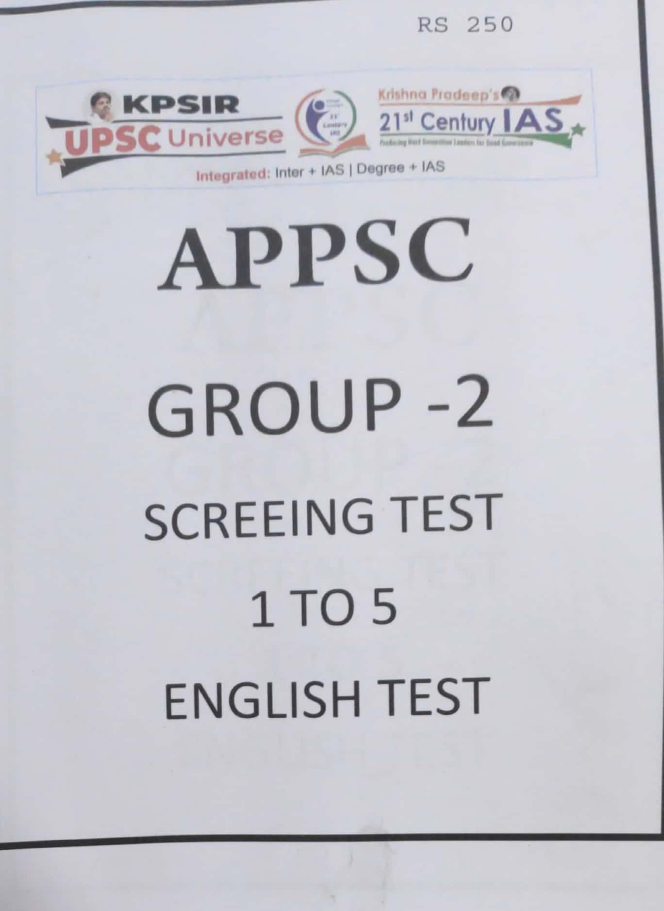 KP Sir Institute APPSC Group 2 Screening Test 1 to 5[English Medium]Xerox Printed Material
