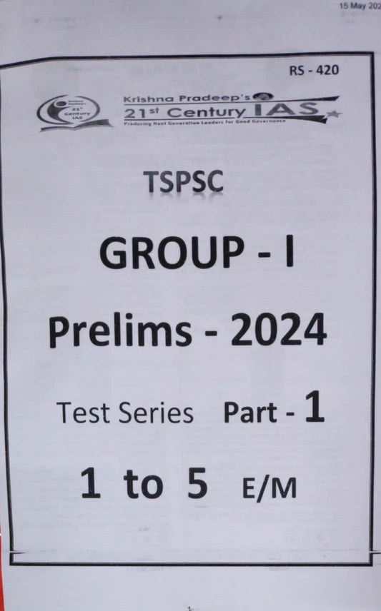 KP Sir Institute TSPSC Group 1 Prelims 2024 Test 1 to 5 Xerox Printed Material[English Medium]