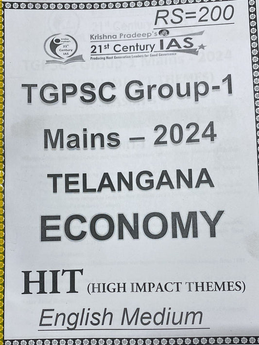 KP Sir Institute TGPSC Group 1 Mains Telangana Economy (HIT SERIES) 2024 Xerox Printed Material[English Medium]2024Ed PHOTOCOPY