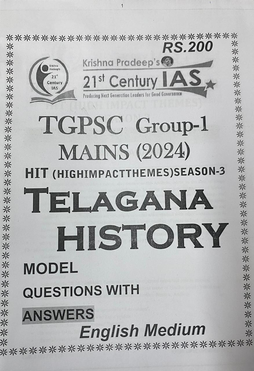 KP Sir Institute TGPSC Group 1 Mains Telangana History (HIT SERIES) 2024 Xerox Printed Material[English Medium]2024Ed PHOTOCOPY