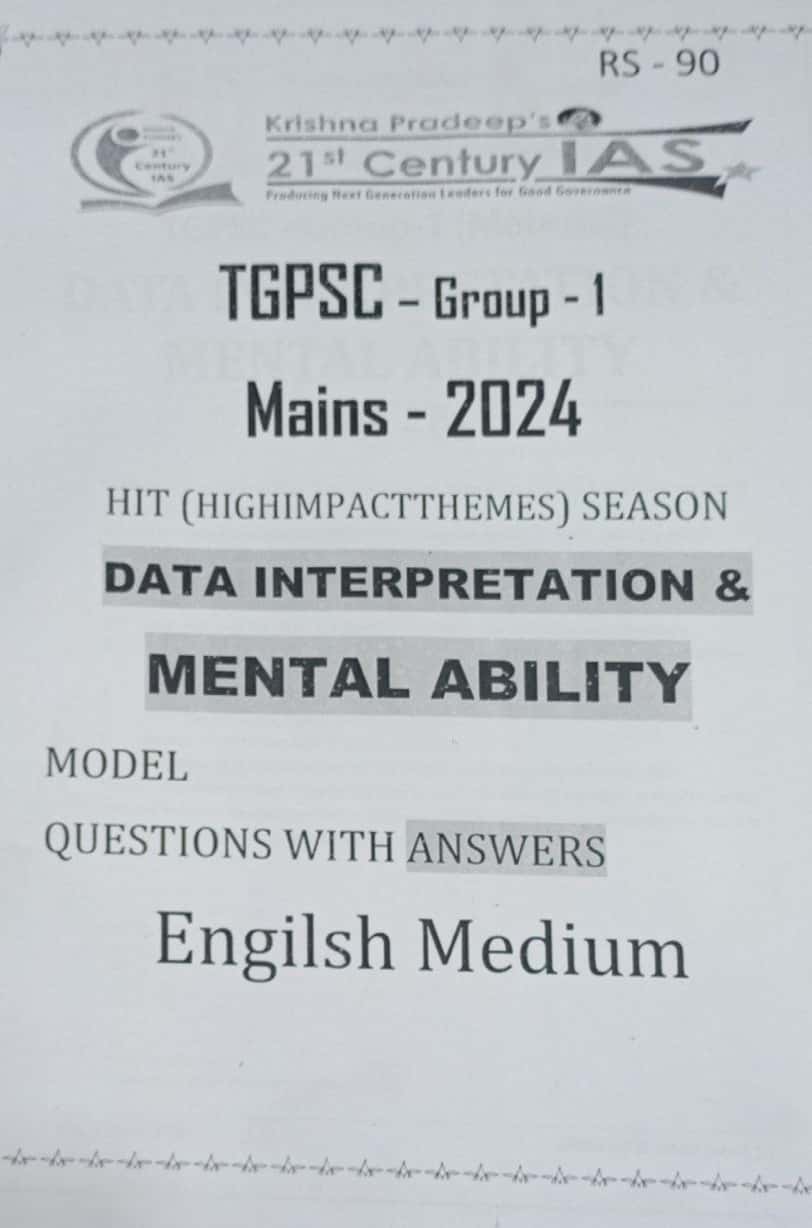 KP Sir Institute TGPSC Group 1 Mains Data Interpretation & Mental Ability(HIT SERIES) 2024 Xerox Printed Material[English Medium]2024Ed PHOTOCOPY