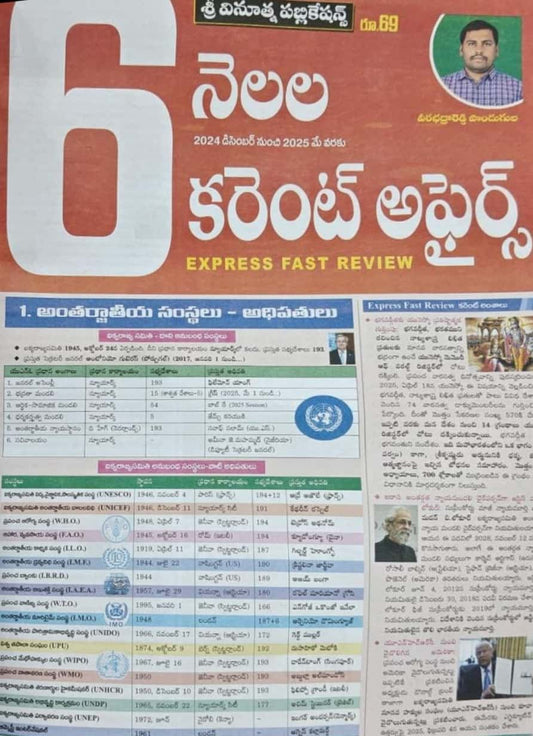 Vinuthna 6 Months Current Affairs (Dec 2024-May 2025) Chart Format[Telugu Medium]