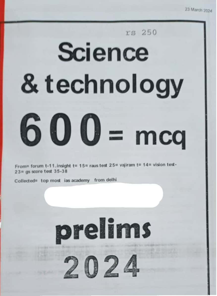 Science & Technology 600 MCQ For Prelims 2024 Xerox Printed Material[English Medium]