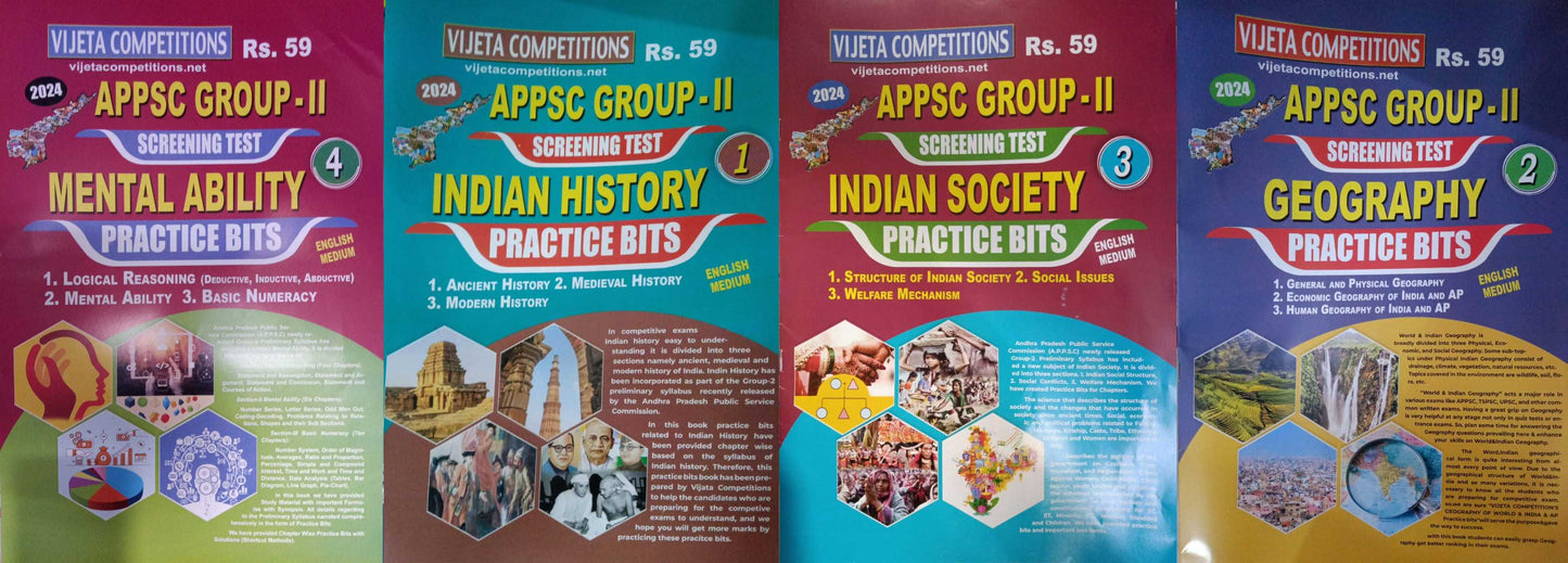 APPSC Group II Screening Test Indian History, Geography, Indian Society, Mental Ability SET OF 4 Chart Format PRACTICE BITS [ English Medium ]